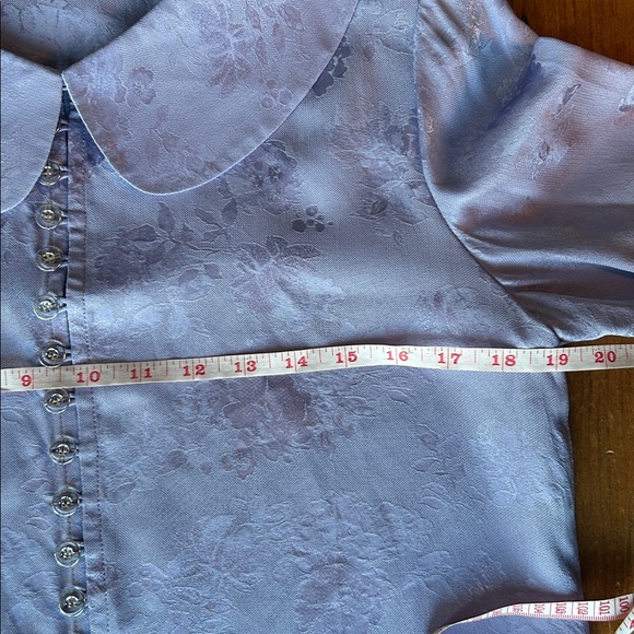 Vintage Lavender Satin Jacquard Peter Pan Collar Blouse Button Front Top - Picture 6 of 8